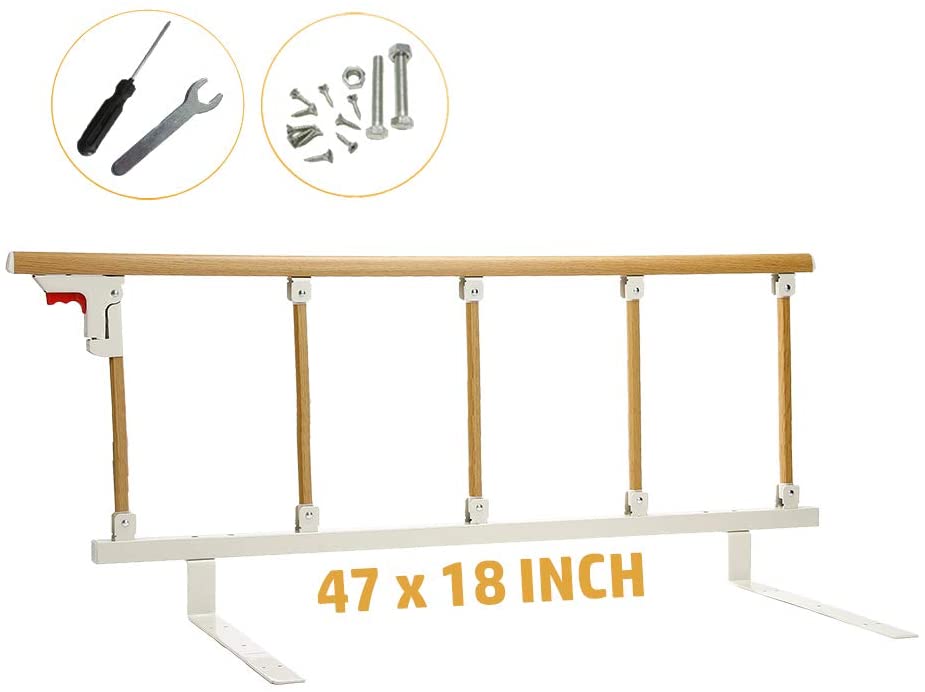 Bed Rails for Elderly Adults Seniors Assist Bar Bed Railing Cane Side Rail Guard Fall Prevention Handle Fold Down Hand Safety Rails (47×18 INCH)
