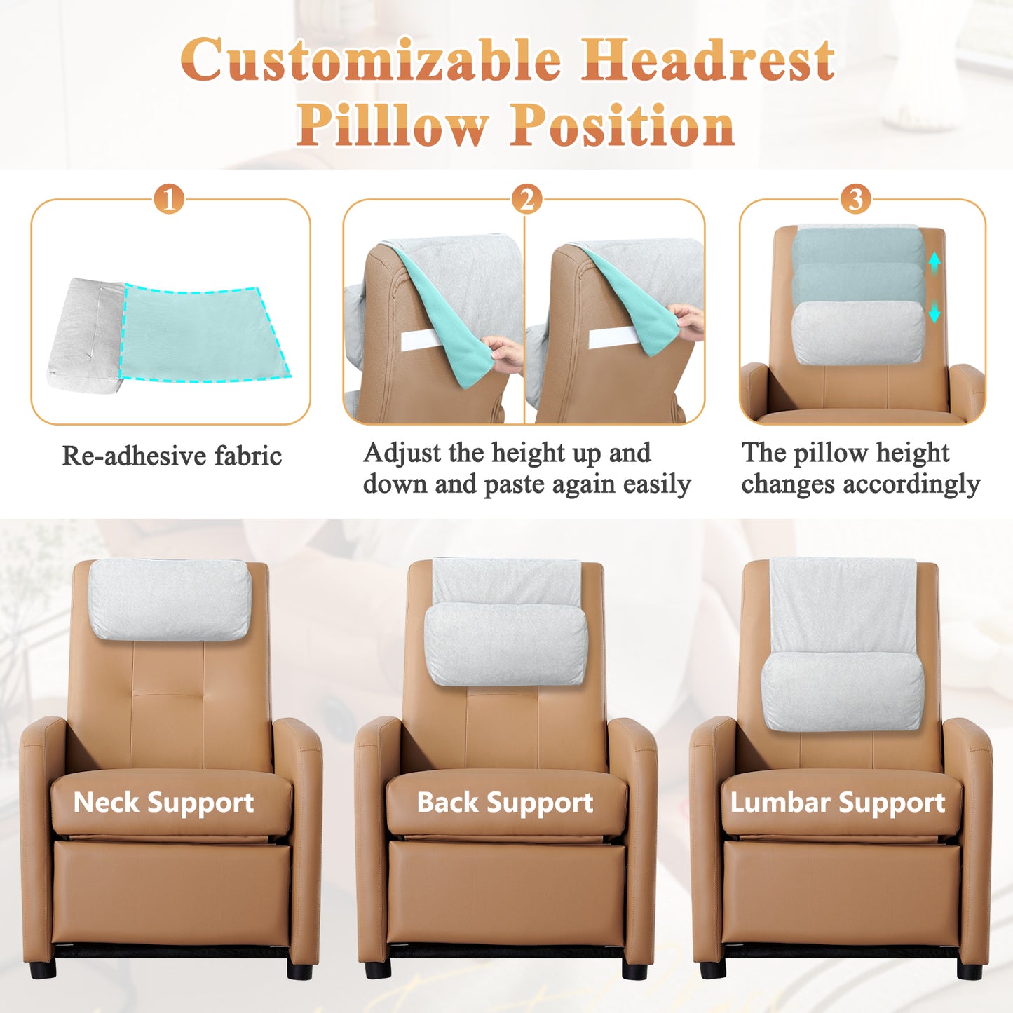Recliner Pillow for Headrest, Neck and Head Pillow for Recliner Chair, Neck Support Pillow for Chair Head Rest, Couch Neck Pillow Headrest Cushion for Pain Relief, Cervical Support with Storage Pocket